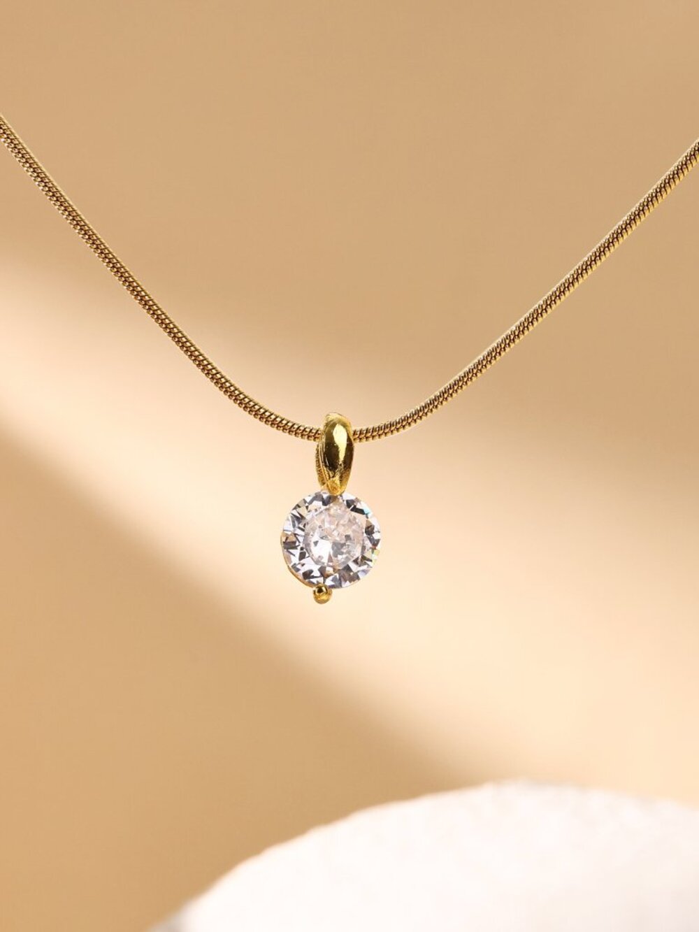 18k Gold Plated Zircon Pendant Necklace Dainty Snake Chain Jewelry